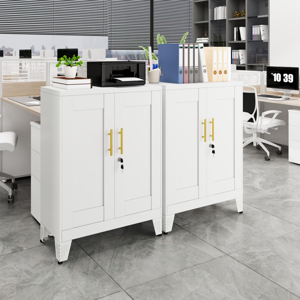 White 36" Metal Storage Cabinet with 2 Doors and 2 Adjustable Shelves U6088