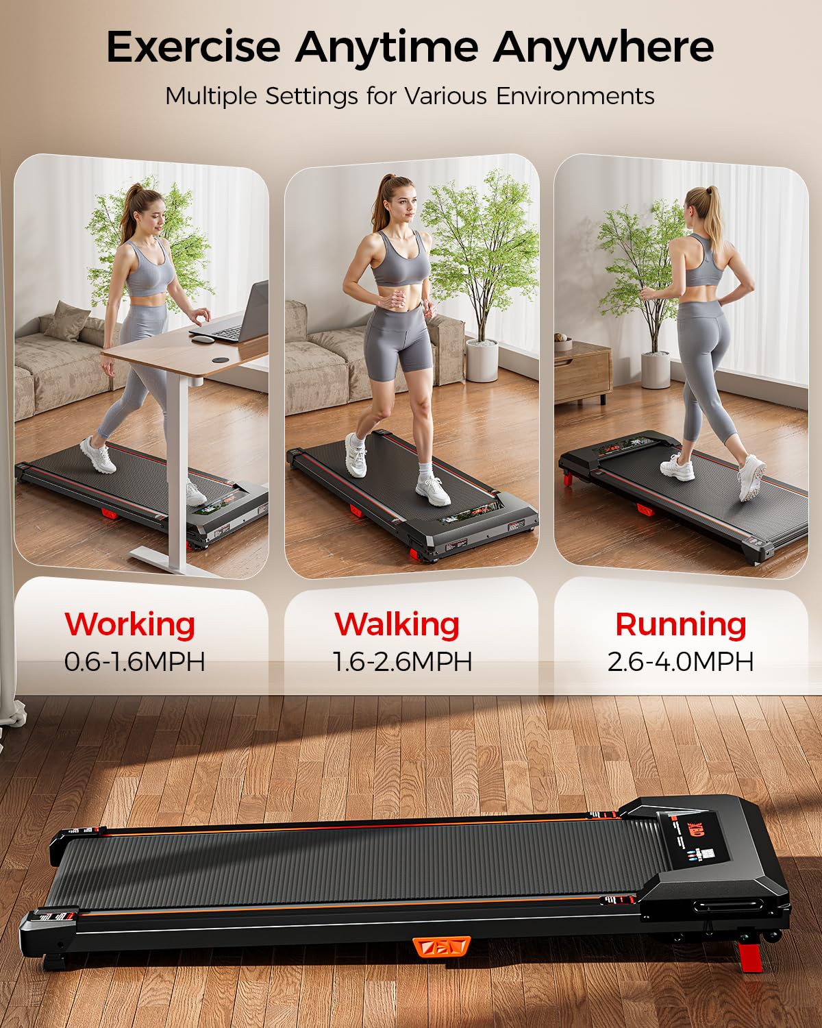 Incline Walking Pad Treadmill 330 Lbs Capacity 2.5HP M277659