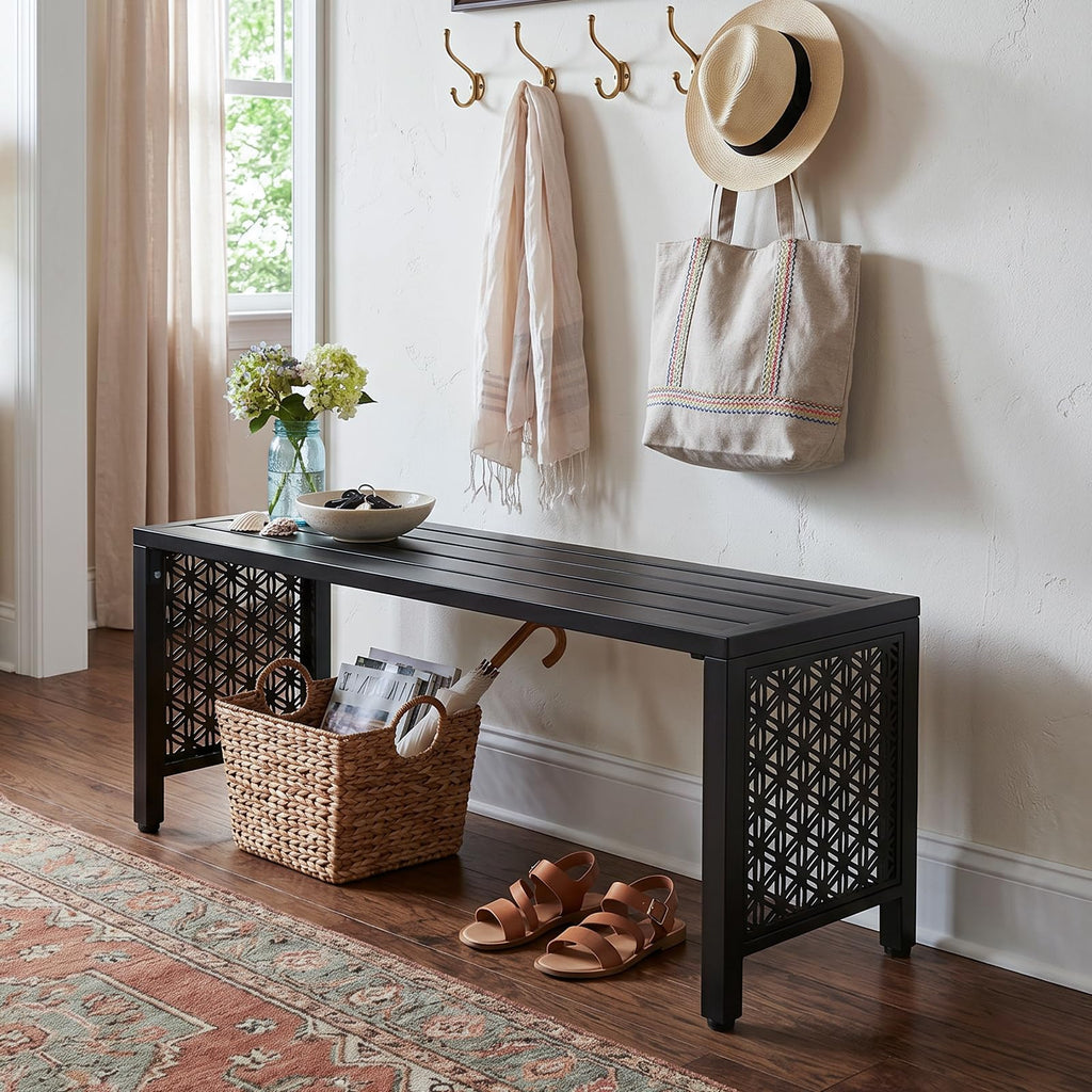 Black Metal Outdoor Bench Z456813