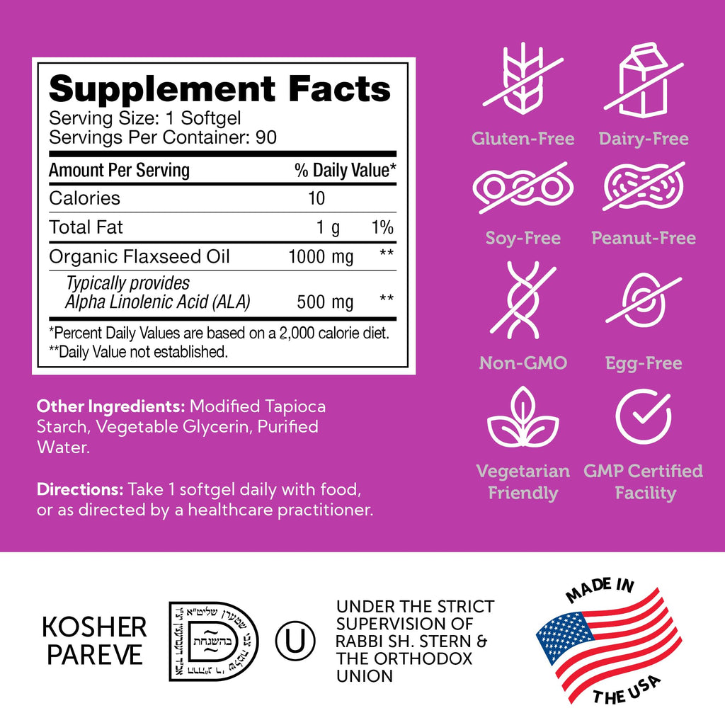 Organic Flaxseed Oil 1000mg Softgels 90 Count T333025