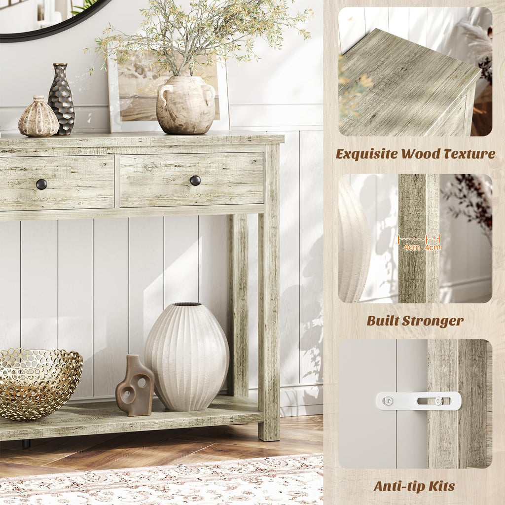 32 Inch Light Rustic Oak Console Table with 2 Drawers K94053