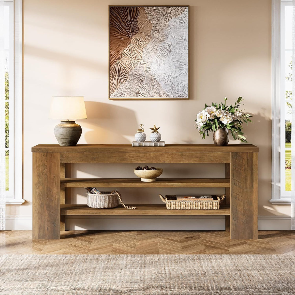 47" TV Stand with 3-Tier Open Storage Shelves V9822