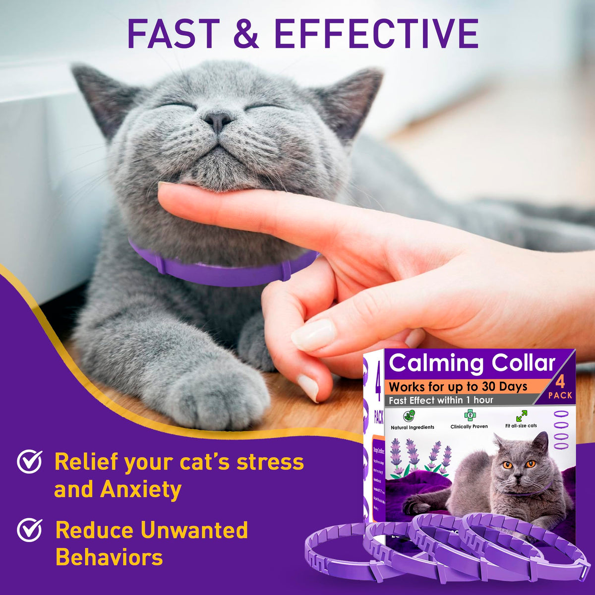 4 Pack Adjustable Water Resistant Calming Collar for Cats Q9907