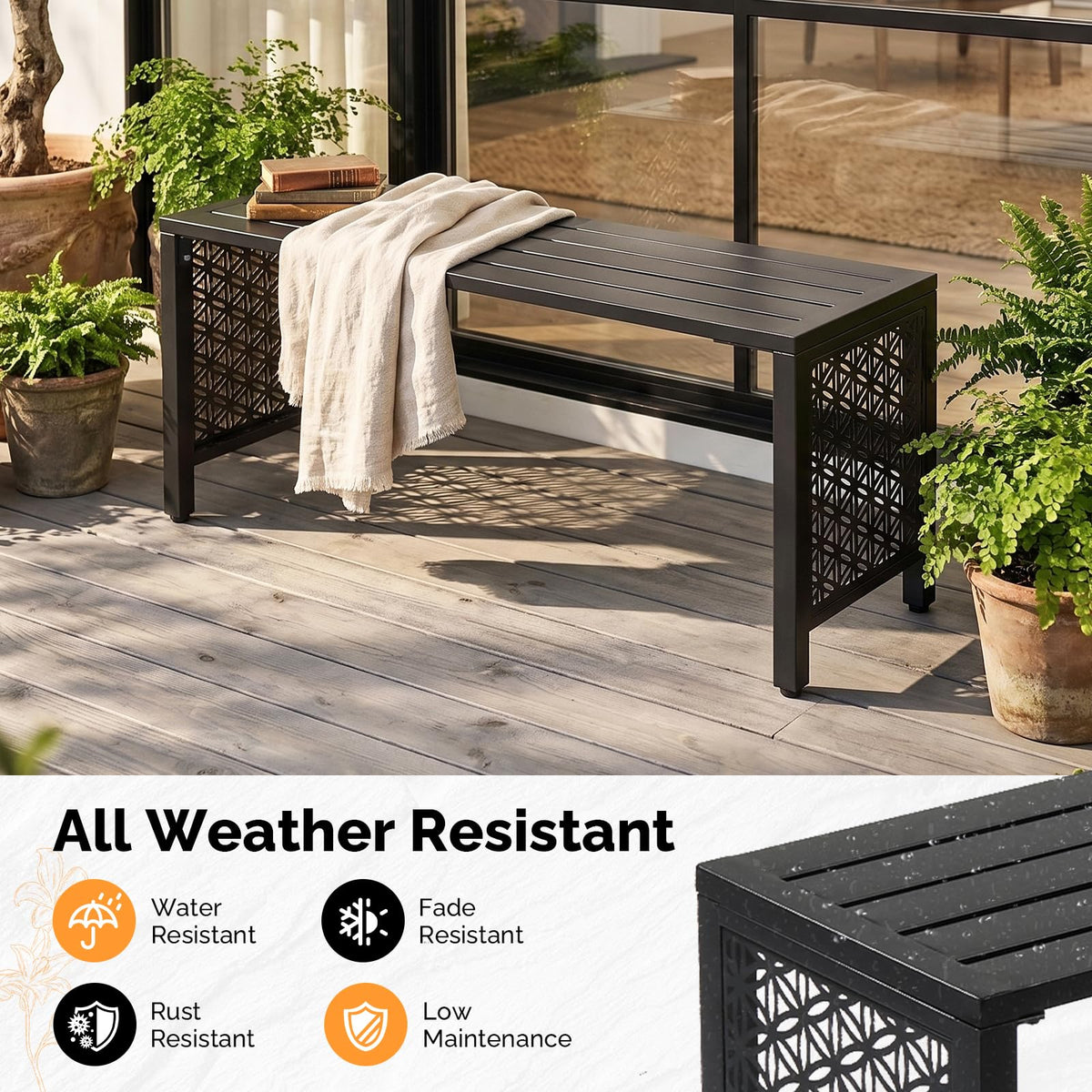 Black Metal Outdoor Bench Z456813