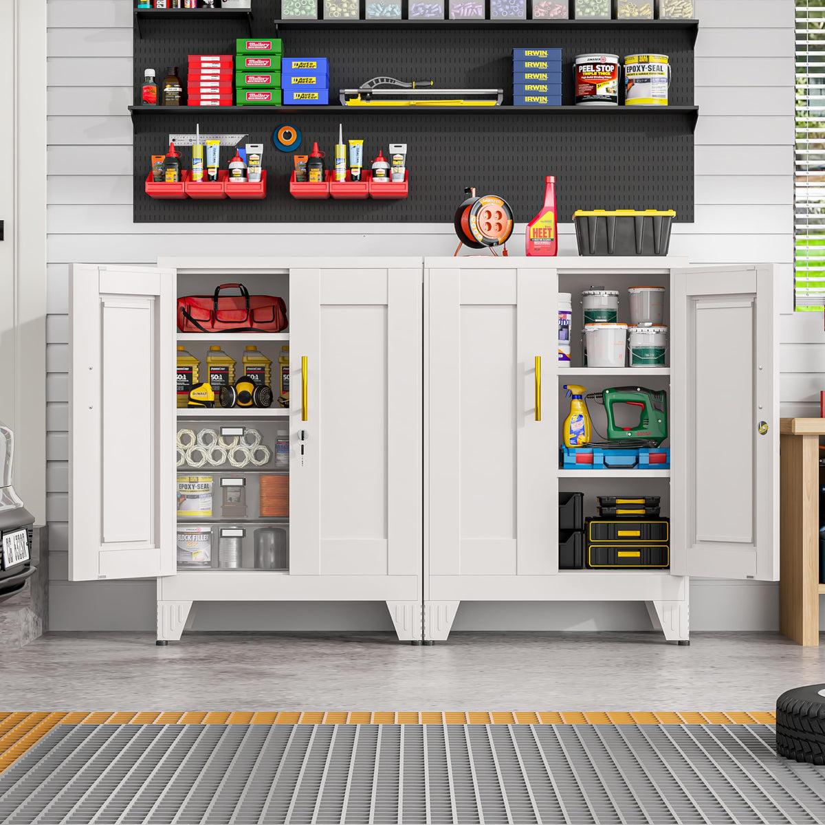 White 36" Metal Storage Cabinet with 2 Doors and 2 Adjustable Shelves U6088
