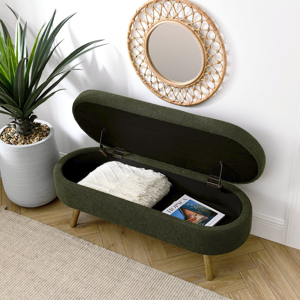 Oval Storage Bench with Rubber Wood Legs Green N79975