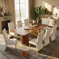 78" Walnut Dining Table Set with White Leather Chairs for 8 S53432
