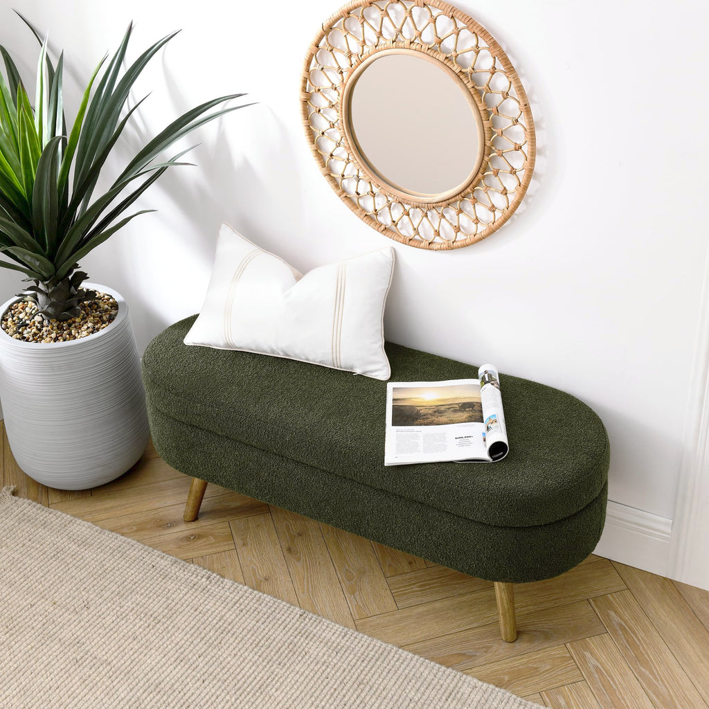 Oval Storage Bench with Rubber Wood Legs Green N79975