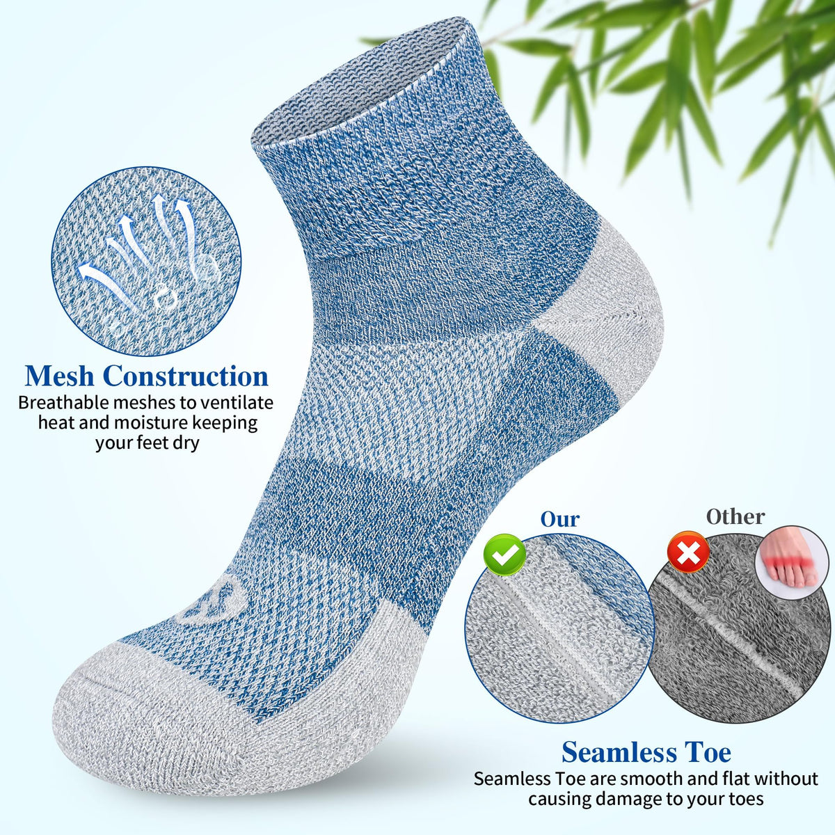 Diabetic Socks for Men, 10 Pairs Ankle & Low Cut Size 9-15 O8240