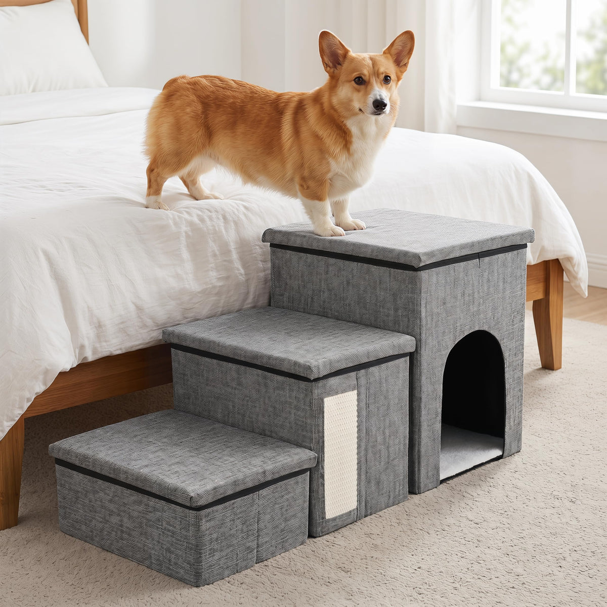 3 Tiers Foldable Dog Stairs with Storage K93789