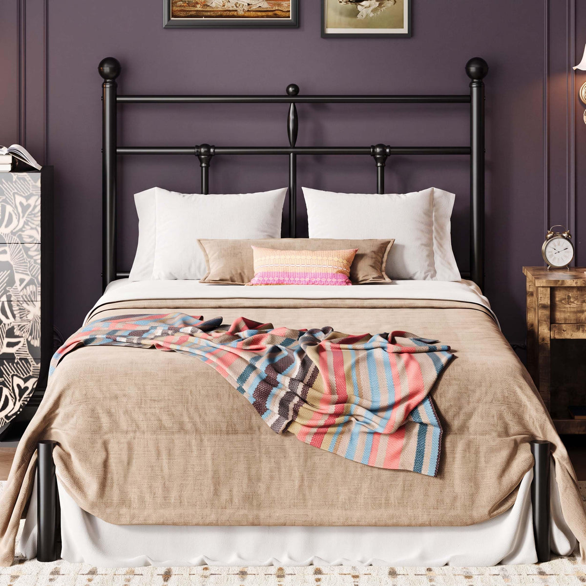 Twin Size Black Metal Platform Bed Frame with Headboard J787806