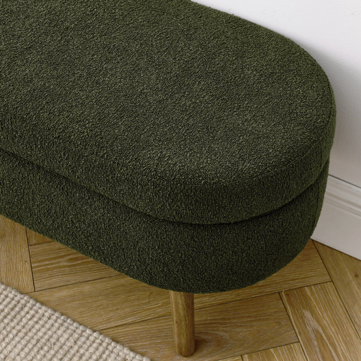 Oval Storage Bench with Rubber Wood Legs Green N79975