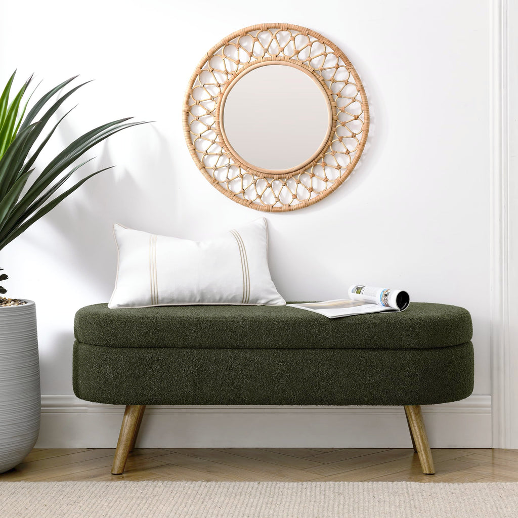 Oval Storage Bench with Rubber Wood Legs Green N79975