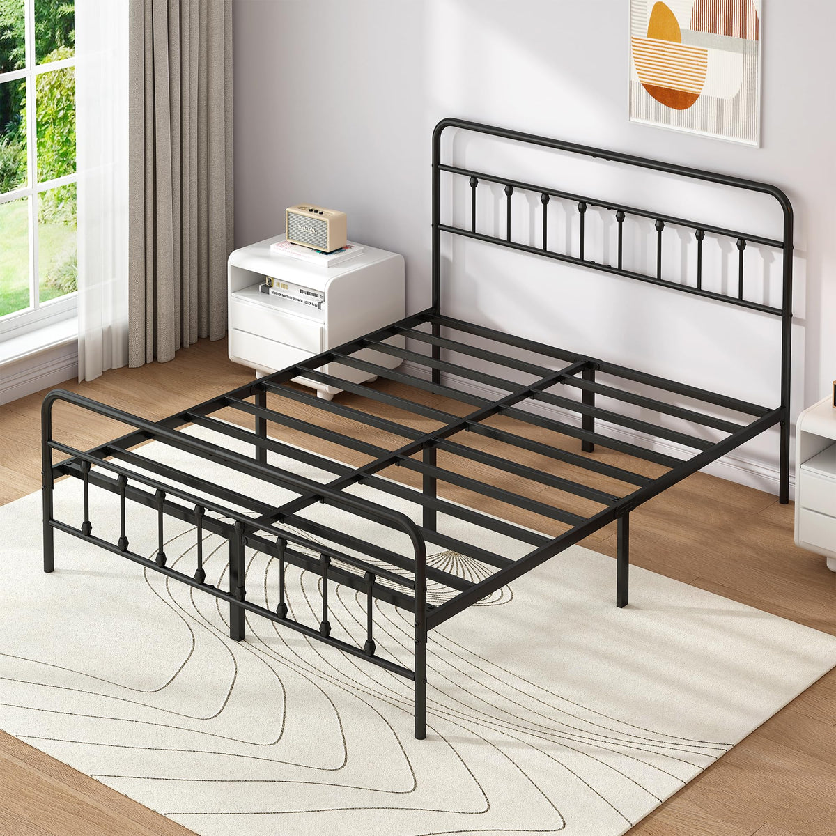 Queen Metal Bed Frame with Victorian Headboard & Footboard J303