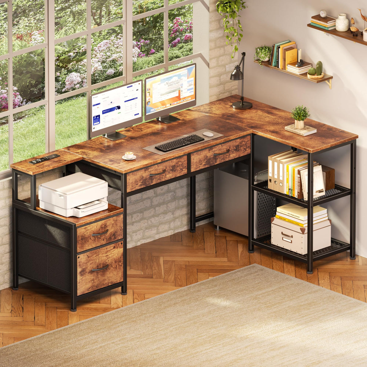 57" L Shaped Computer Desk with Power Outlet S358
